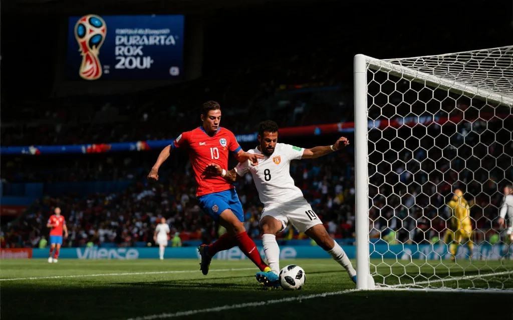 揭幕战攻防对抗瞬间：边路一对一与禁区前沿肋部包夹的电影感画面